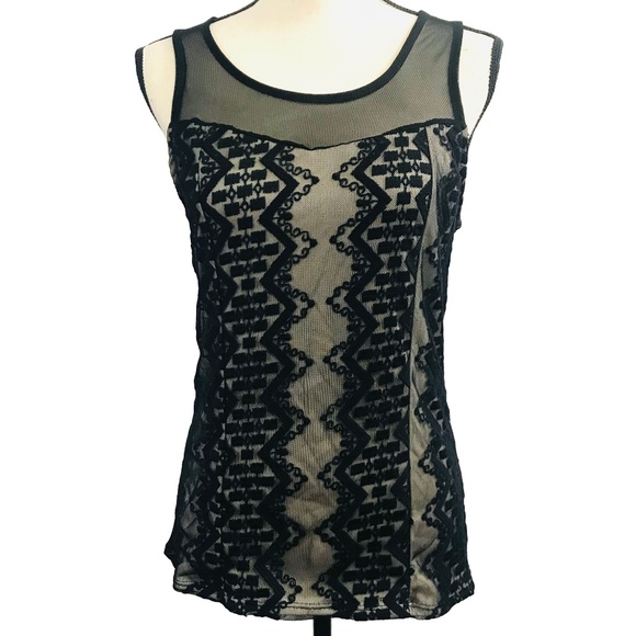 Cloudless Tops - Cloudless Black & Nude Lace Tank Top